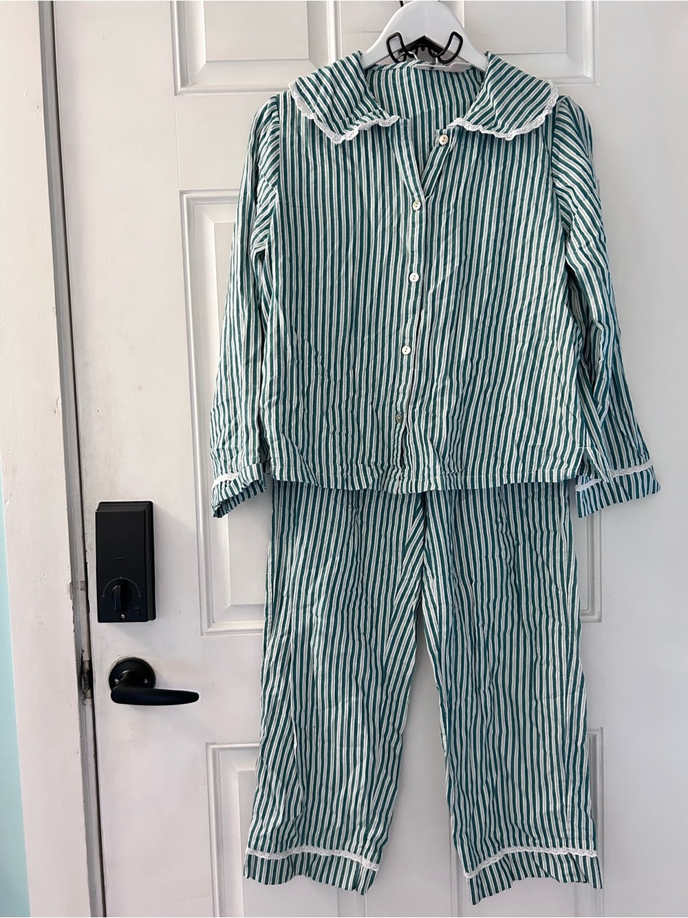 Green Stripe Women's Button-Front Pajama Set
